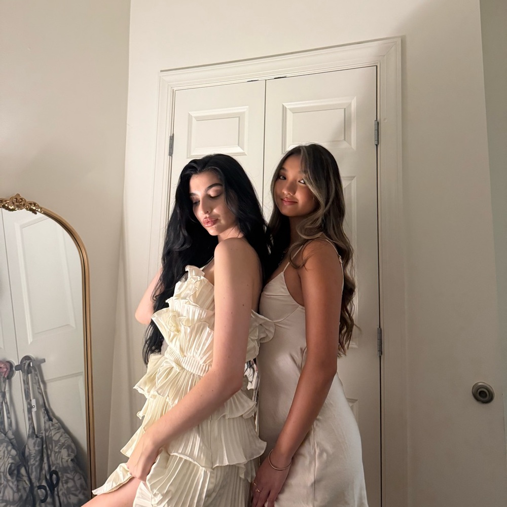 AMUR Strapless Cream Ruffle Dress